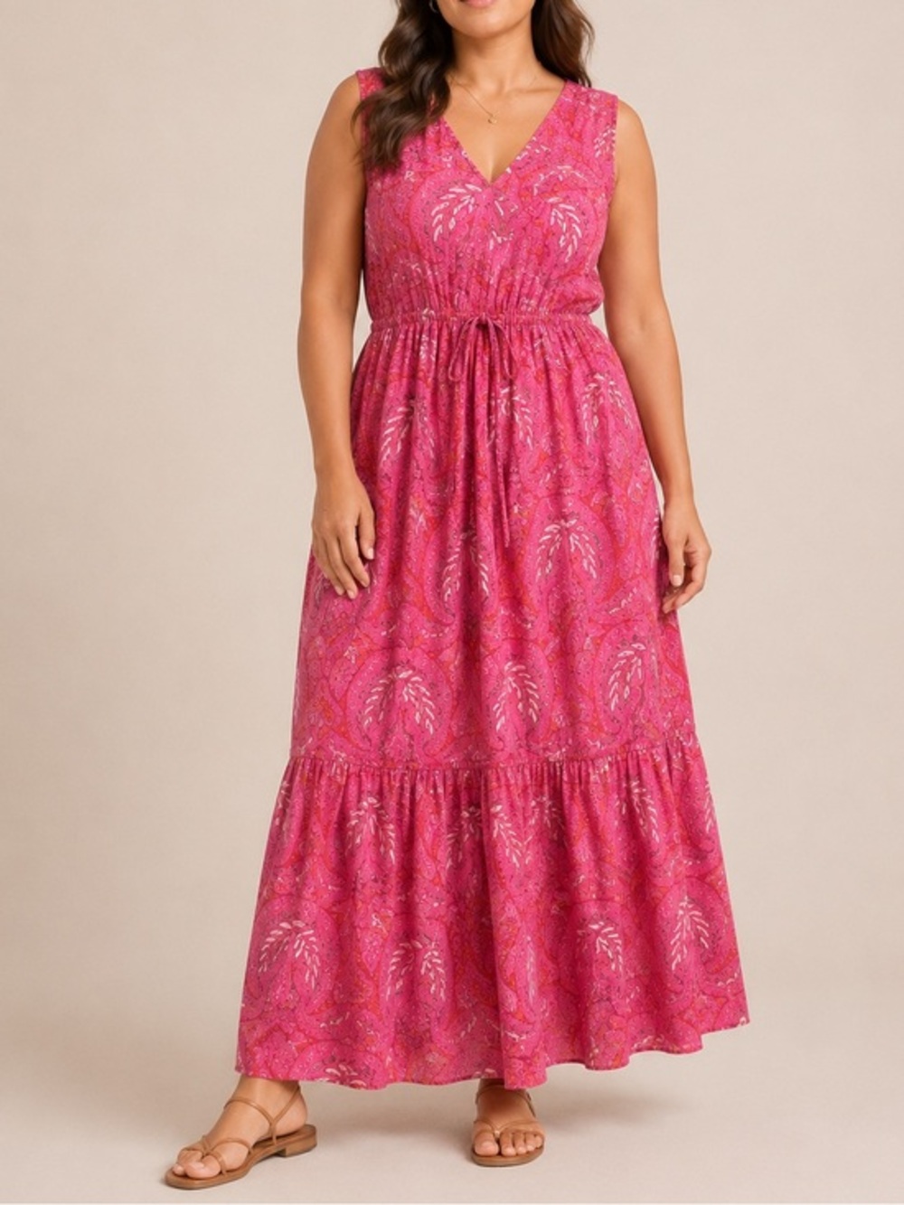Figue Idira Pink Cotton V-Neck Bohemian Cottagecore Vacation Maxi Dress